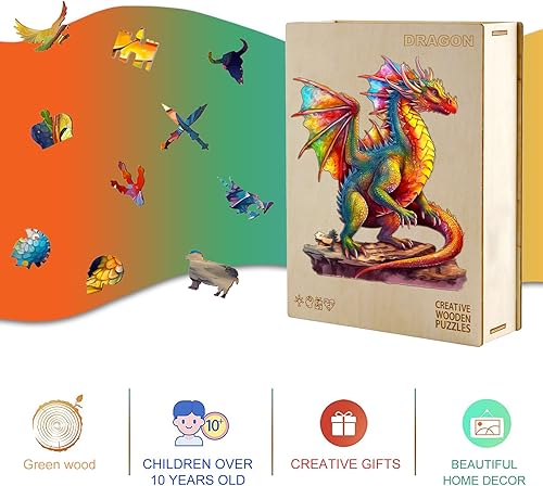 Miniatura 5 de KAAYEE Rompecabezas de madera para adultos, rompecabezas de madera de dragón avanzado de forma única para adultos, rompecabezas familiares de 21.7 x