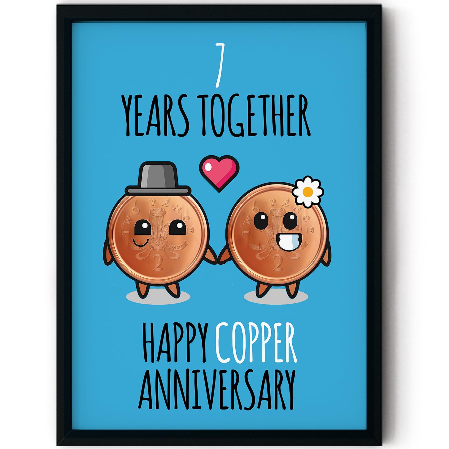 Stuff4 7th Anniversary Poster Framed - 7 Years Together - Happy 7th Wedding Anniversary Cute Gifts for Boyfriend Girlfriend Companion Partner Wife Husband, 8x10 Inch Anniversaries Posters