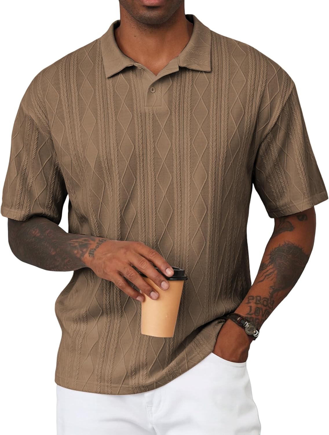 JMIERR Mens Polo Shirt Textured Knit Button Casual Short Sleeve Summer Vacation Beach Stretchy Golf Shirts