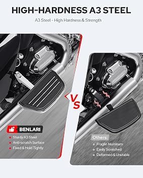 Benlari Passenger Floorboards Motorcycle Footboards Stainless Steel with Mount Kits Compatible with Harley Davidson Touring Road King Street Glide Road Glide Electra Glide 1993-2025 Streamline(Chrome)