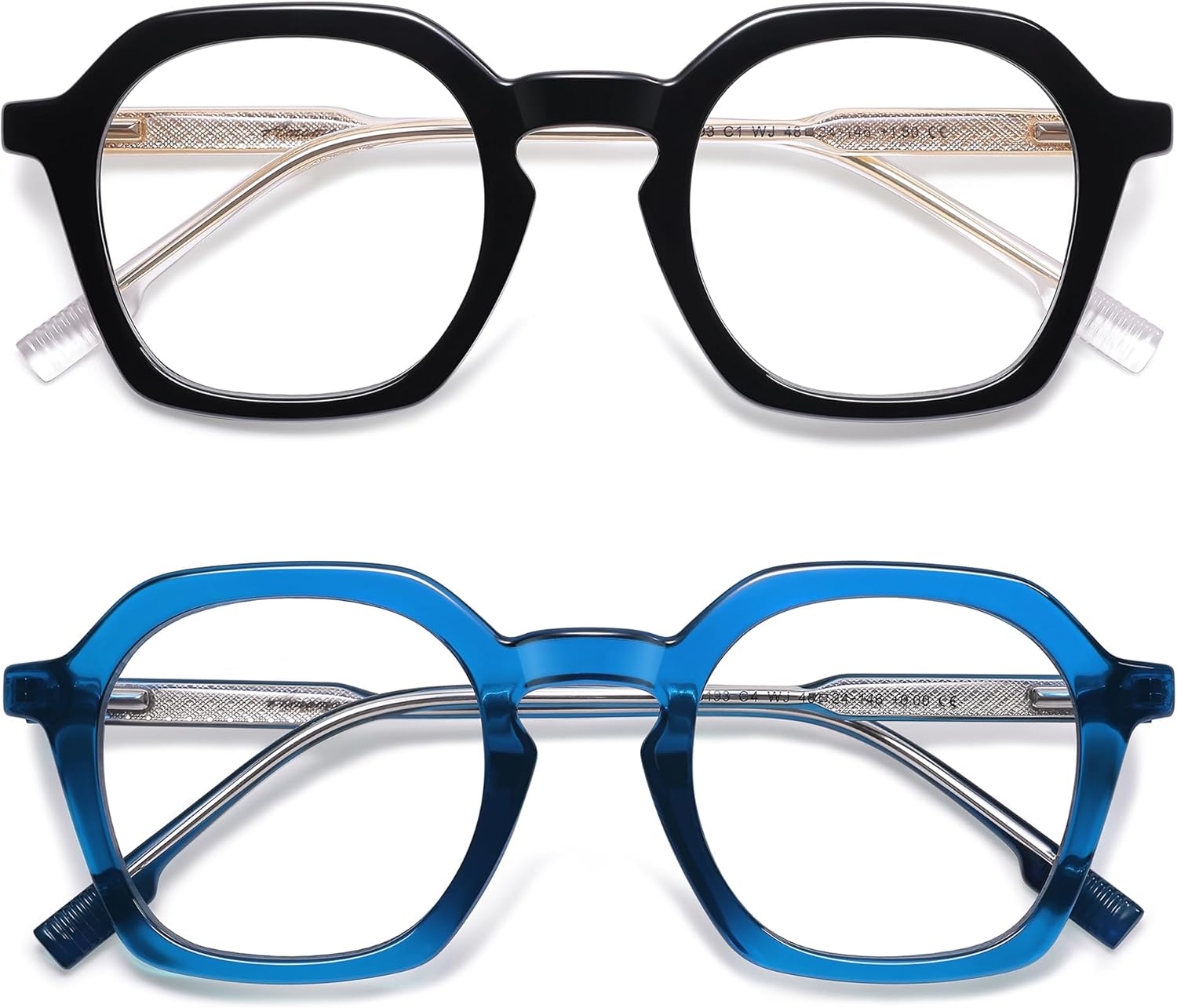 AMOMOMA 2 Pack Retro Square Reading Glasses for Women Men,Vintage Blue Light Computer Reader Frame AM6193
