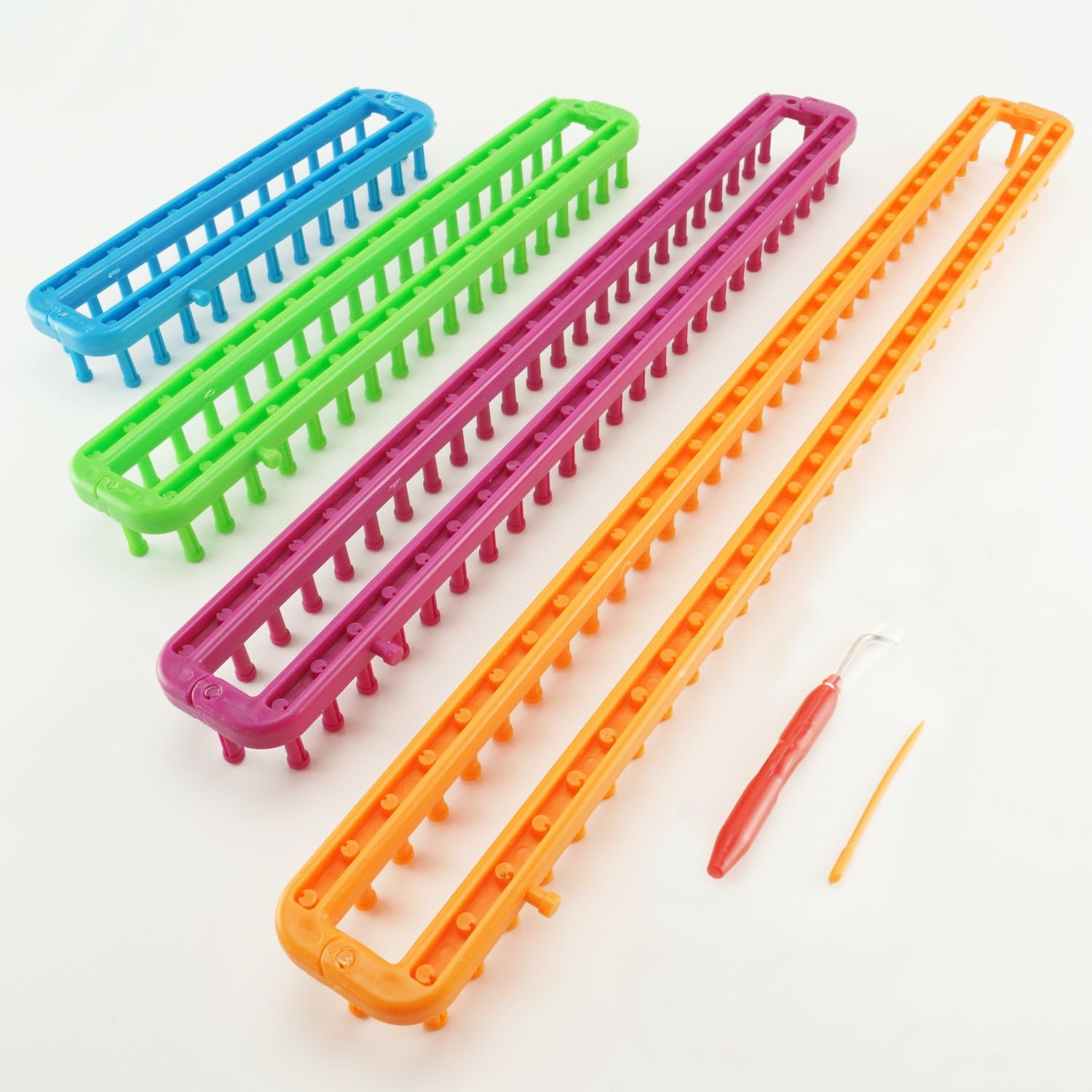 LAYOER Long Knitting Loom Set with Hook Needle Kit for Yarn Cord Knitter 4 Looms (Long)