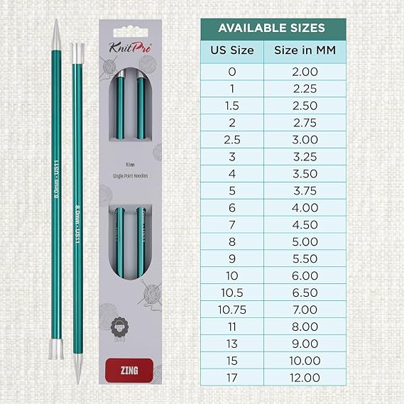 KnitPro Zing Single Pointed Needles 14 (35cm) | US Size 11 (8mm)