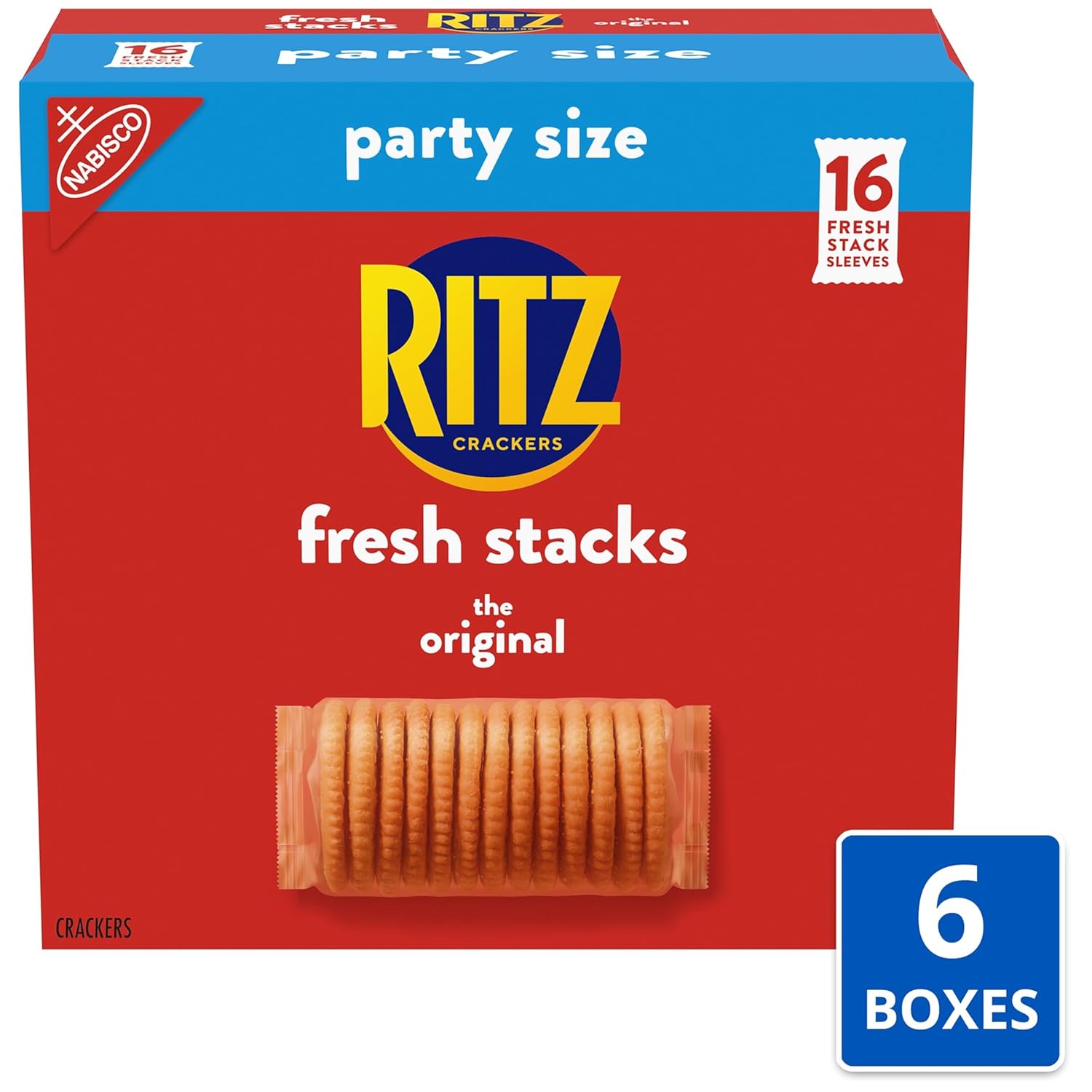 RITZ Fresh Stacks Original Crackers, Bulk Travel Snacks, Party Size, School Snacks, 6 Boxes (96 Multi Snack Packs)