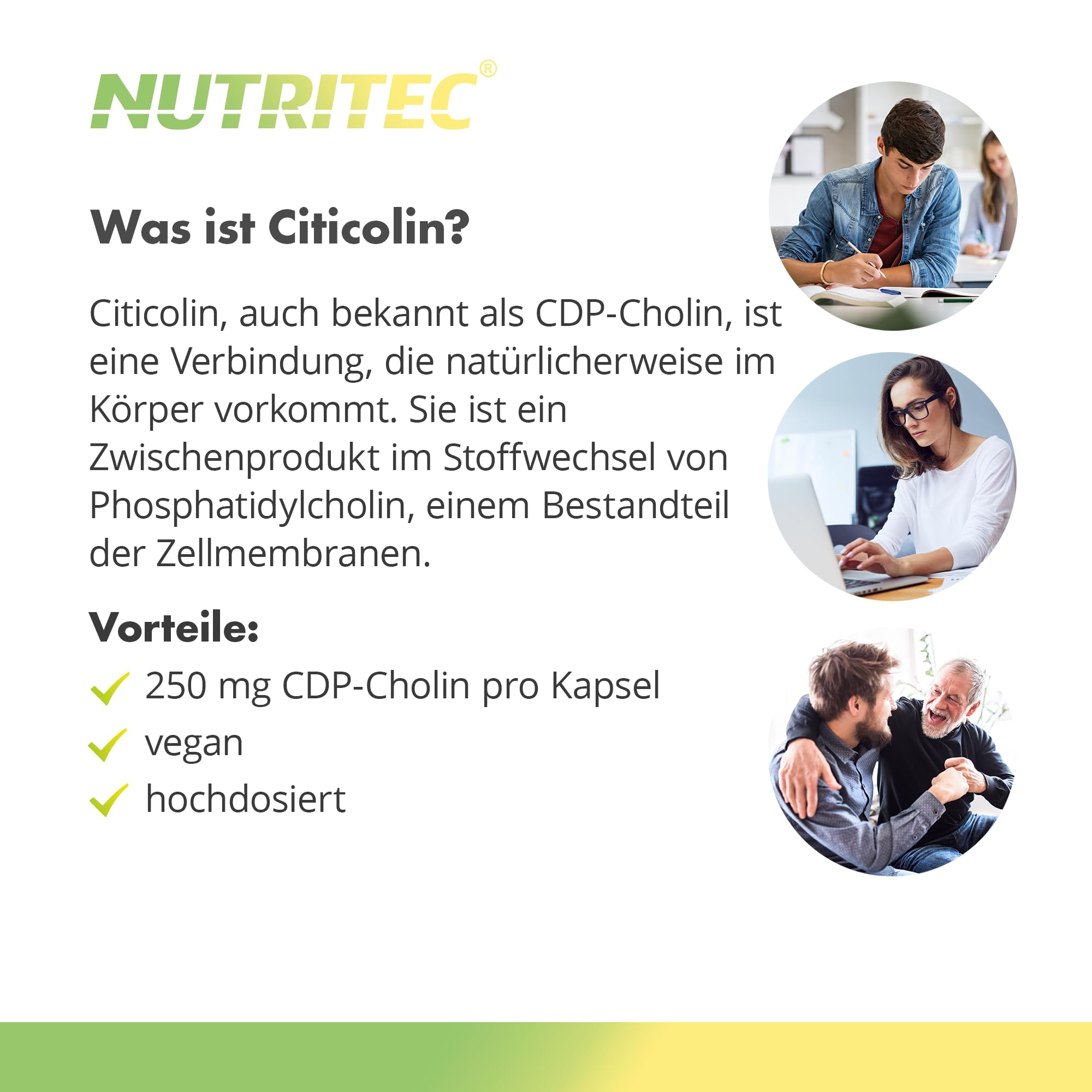 CDP-Cholin 250 mg Citicolin pro Kapsel, bis zum 500 mg Citicholin pro Tagesdosis - 60 Kapseln, vegan