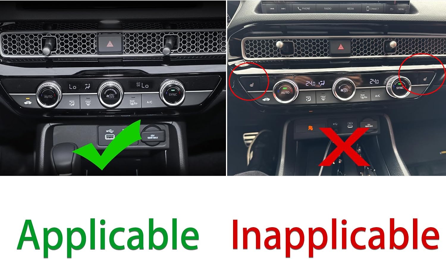 Real Carbon Fiber Interior Accessories Sticker Compatible with Honda 11th Gen Civic/Civic Hybrid 2022 2023 2024 2025 2026 Car A/C Switch Climate Control Decal Trim Cover Black