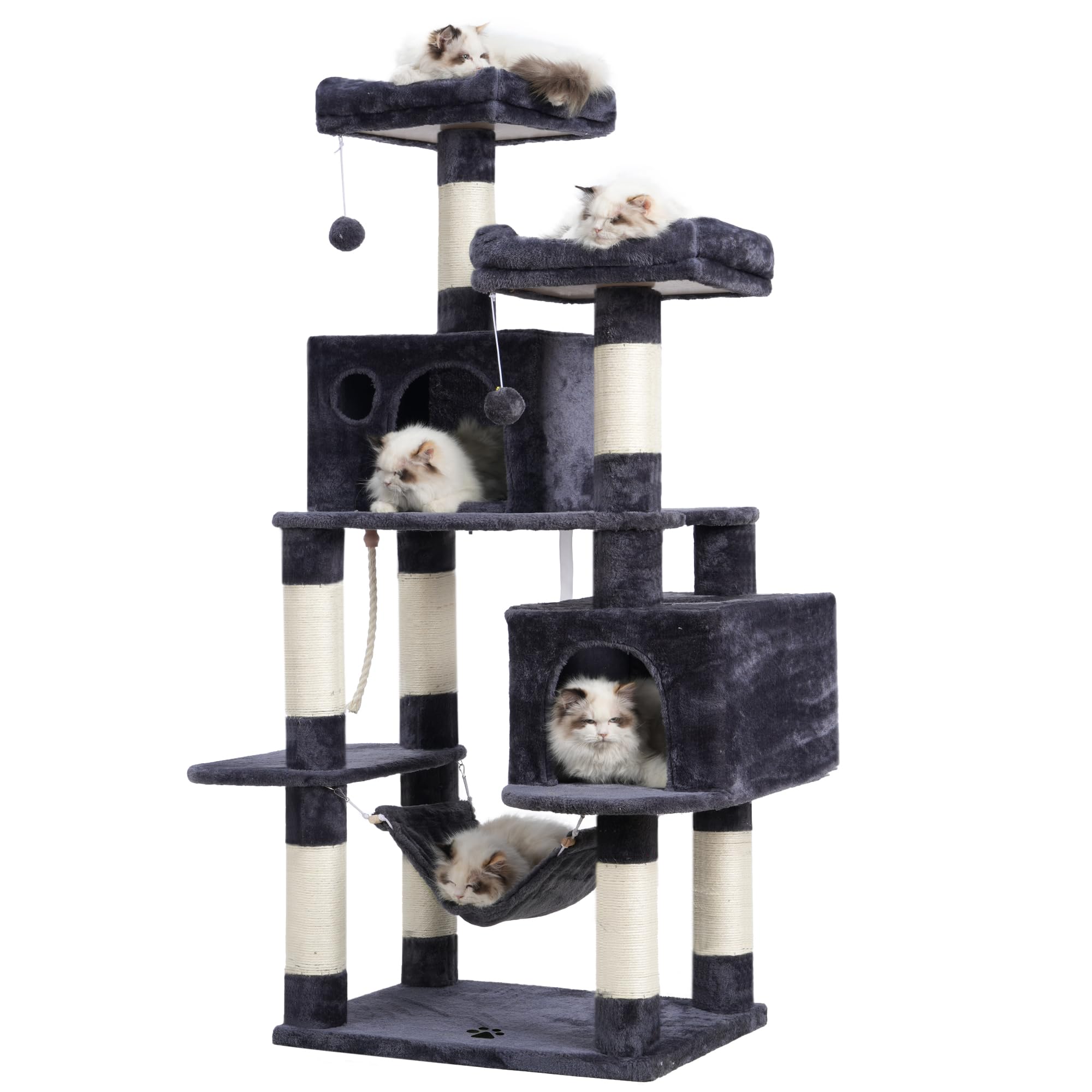 Hey-brother Large Multi-Level Cat Tree Condo Furniture with Sisal-Covered Scratching Posts, 2 Bigger Plush Condos, Perch Hammock for Kittens, Cats and
