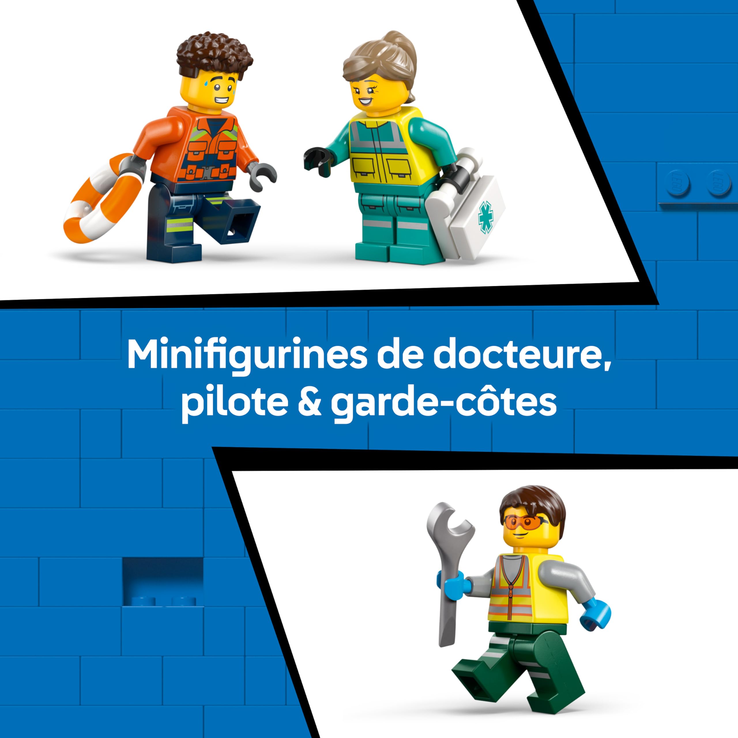 LEGO City 3-en-1 Avion, Camion d’Assistance et Aéroglisseur Modulable - Jeu de Construction - Maquettes de Véhicules de Secours à Combiner - 3 Minifigurines - Idée Cadeau STEM pour Garçon 7 Ans 60505