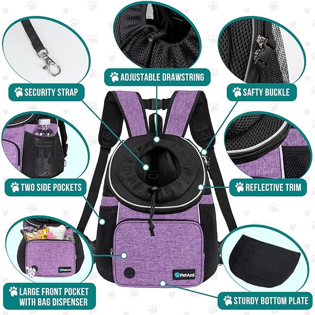 Foto 4 de 7 de PetAmi Mochila transportadora Ajustable para Gatos y Perros, ventilada, para Senderismo y Camping