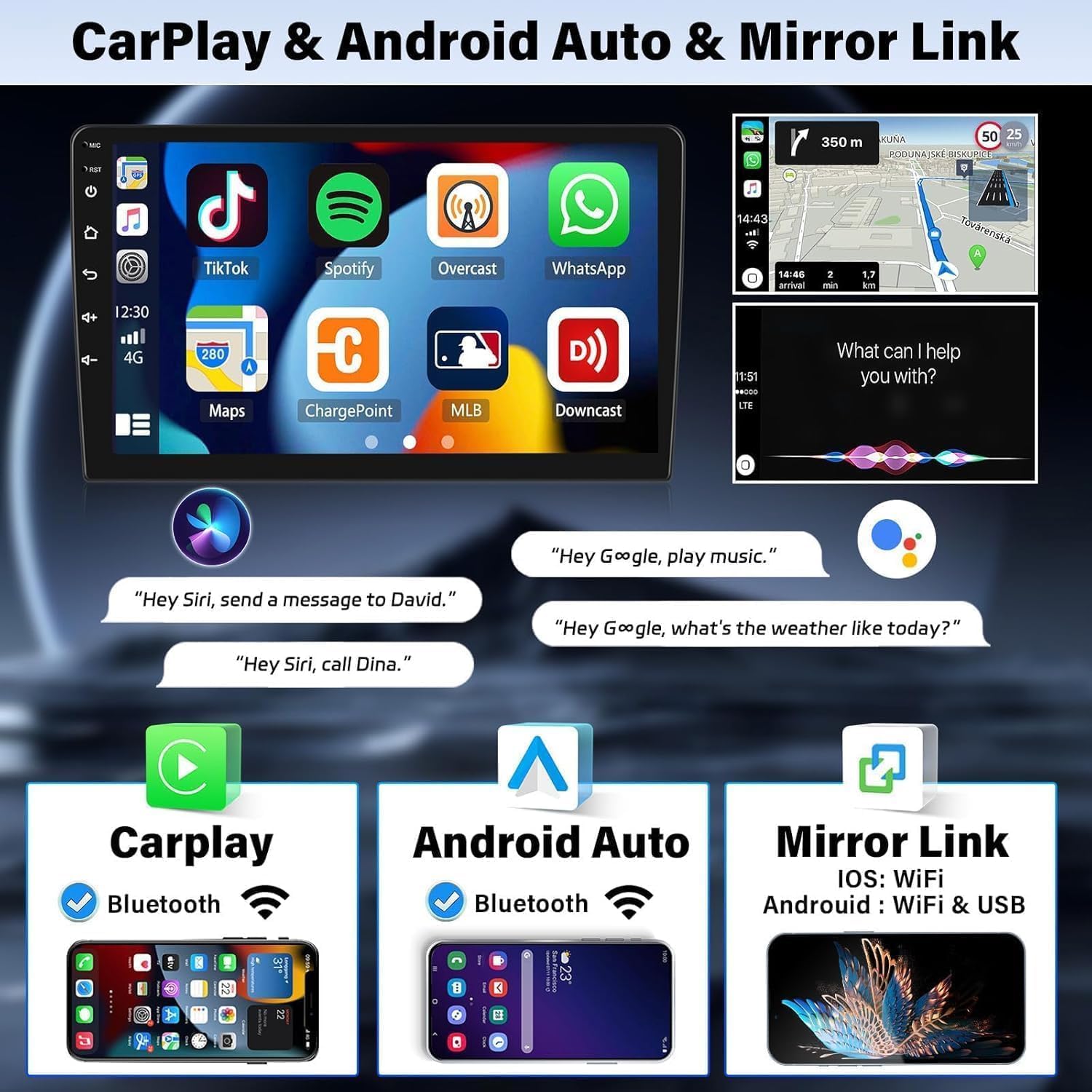 4+64G Android 15 Car Stereo for Jeep Grand Cherokee 2014-2017 Wireless Carplay Android Auto,10" 1280×720P IPS Touchscreen Bluetooth 5.0 Car Radio GPS Navigation FM/RDS AHD Rear Camera SWC WiFi 32EQ