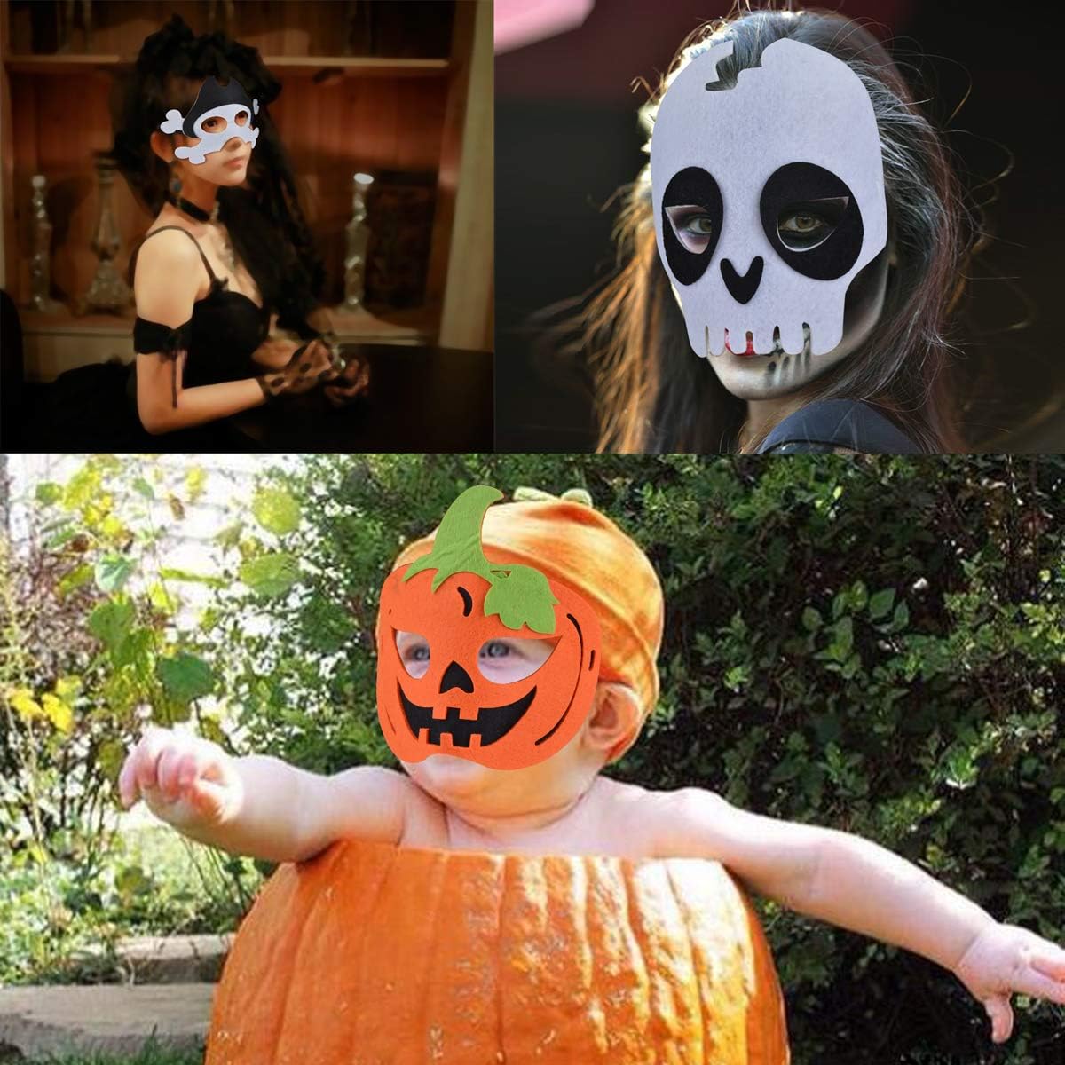 yeesport 3pcs Halloween Felt Masks for Kids - Party, Cosplay, Half Masks Skeleton Head (Skeleton)
