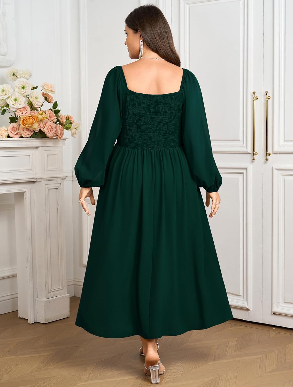 Women's Plus Size Dress Chiffon Long Sleeve Cowl Neck Wedding Guest Cocktail Party Maxi Dress - Image 6
