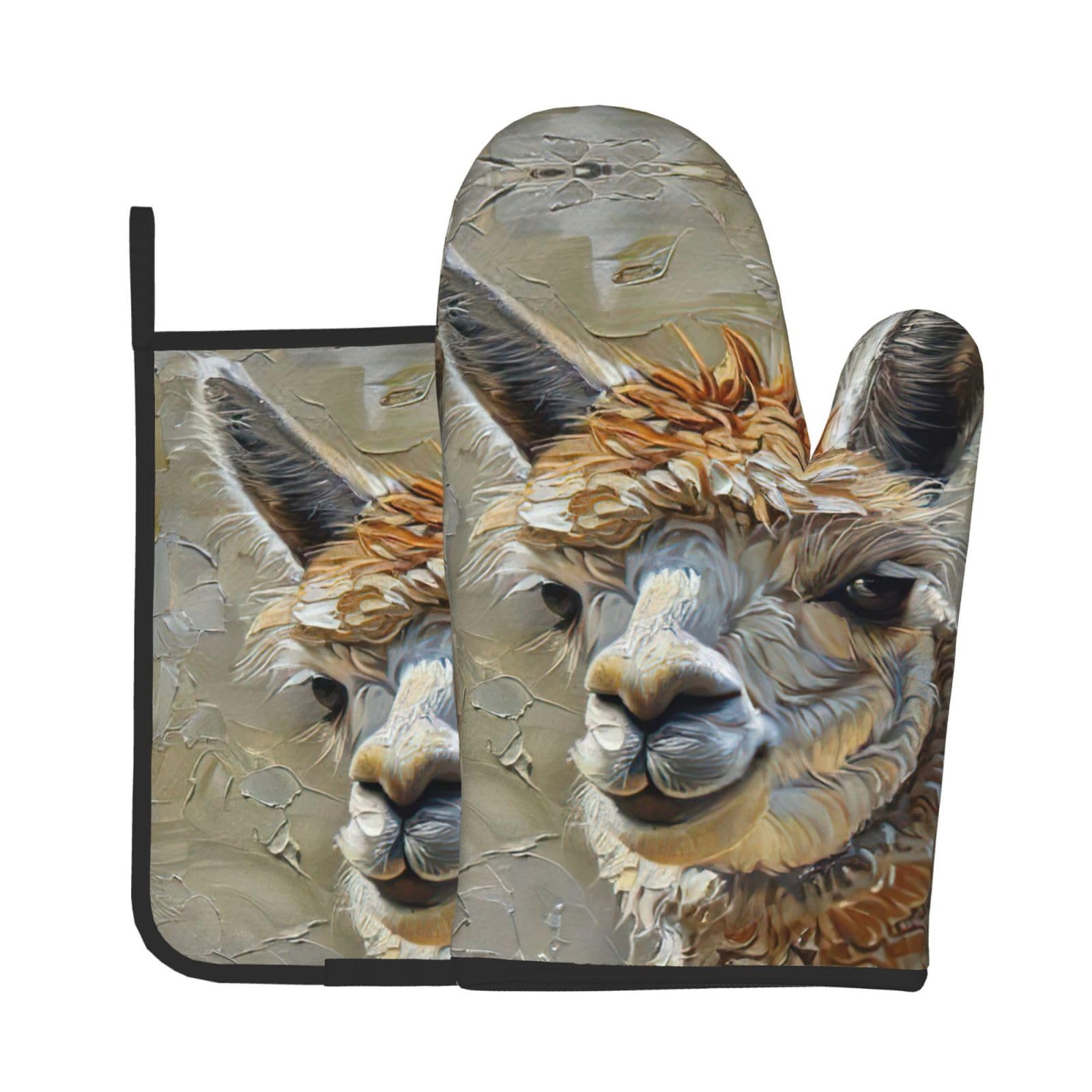 Alpaca Llama Kitchen Baking Two-Piece Set,Multipurpose Oven Gloves,Used for Barbecue Kitchen Baking