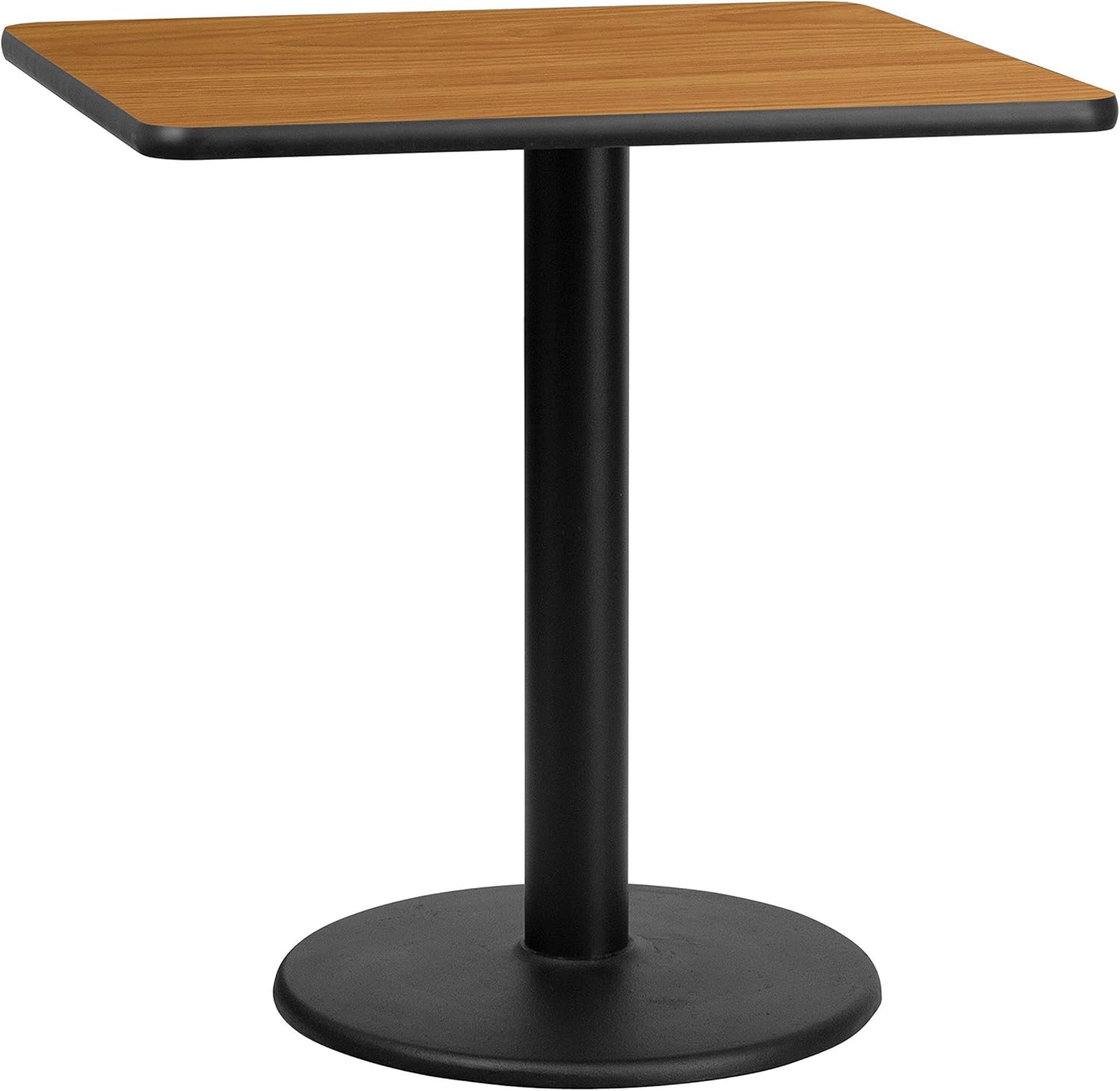 Pemberly Row Square Restaurant Dining Table, 30" Black Natural Laminate Top, Cast Iron Base, 1.125" Thick Melamine Core, Durable Indoor Dining Table for Cafeterias, Break Rooms, or Home Dining Room