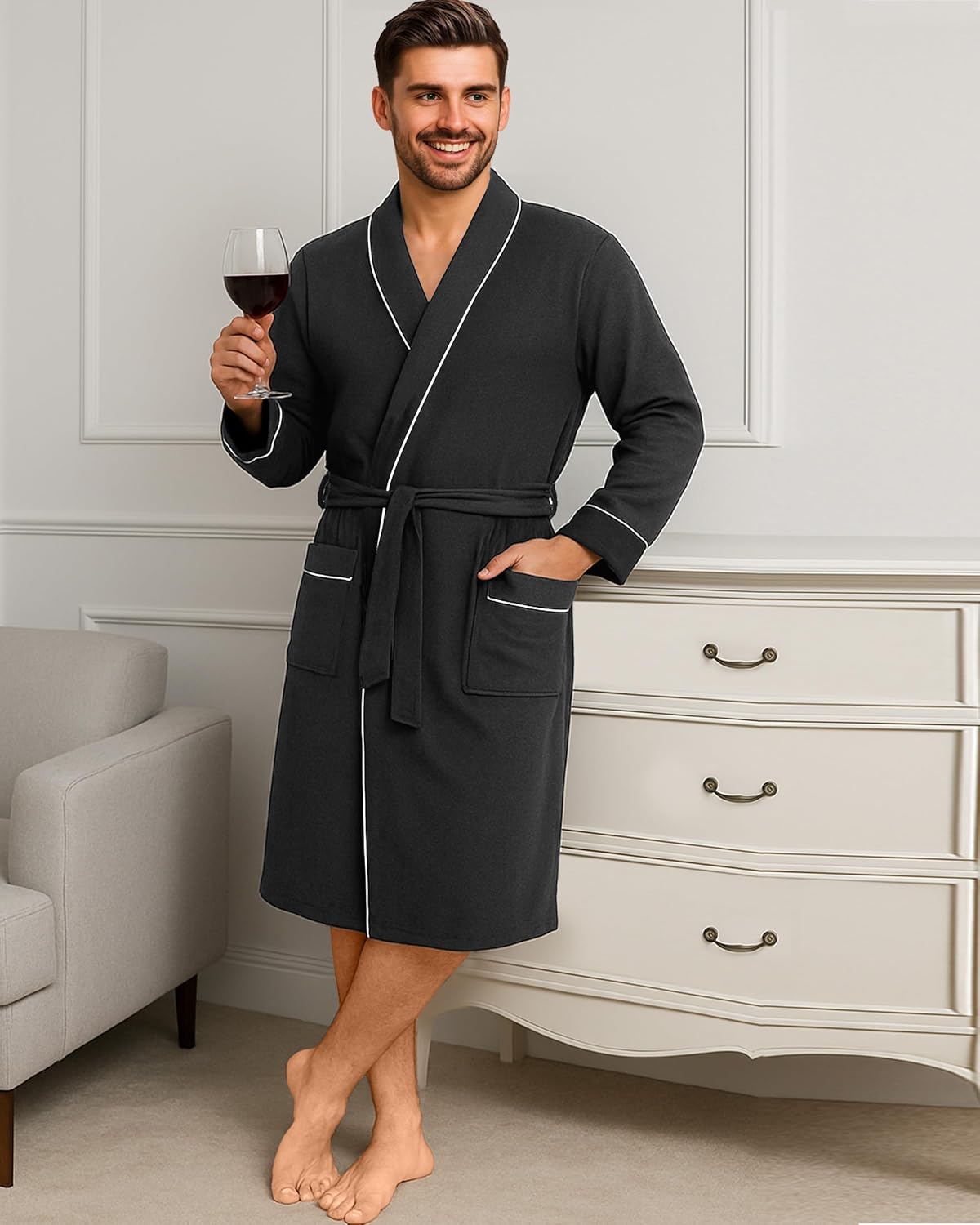 NY Threads Men's Robe Cotton Blend Knit Bathrobe - Image 5