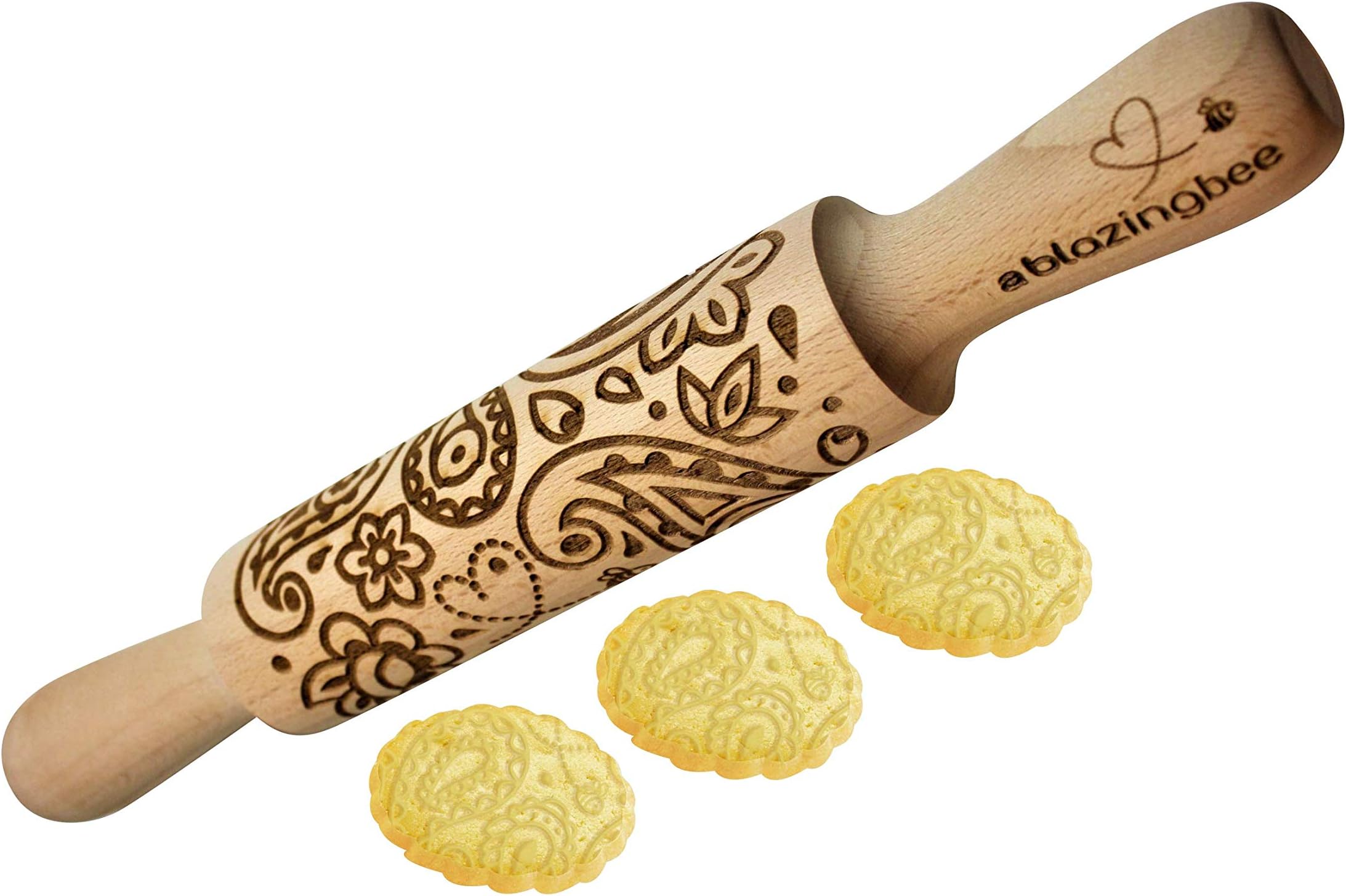 Embossed Rolling Pin Paisley Multi-Purpose Engraving Eco-Friendly Naturally Made Baking Accessory Tool For Pastries & Arts ablazingbee