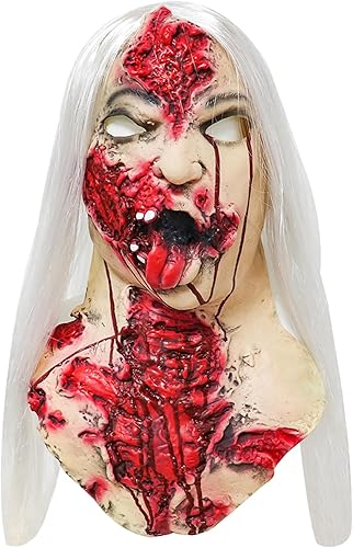 nezababycos Máscara de zombi aterradora de Halloween, monstruo caminante de terror, máscara de cabeza muerta, espeluznante y sangriento, disfraz de