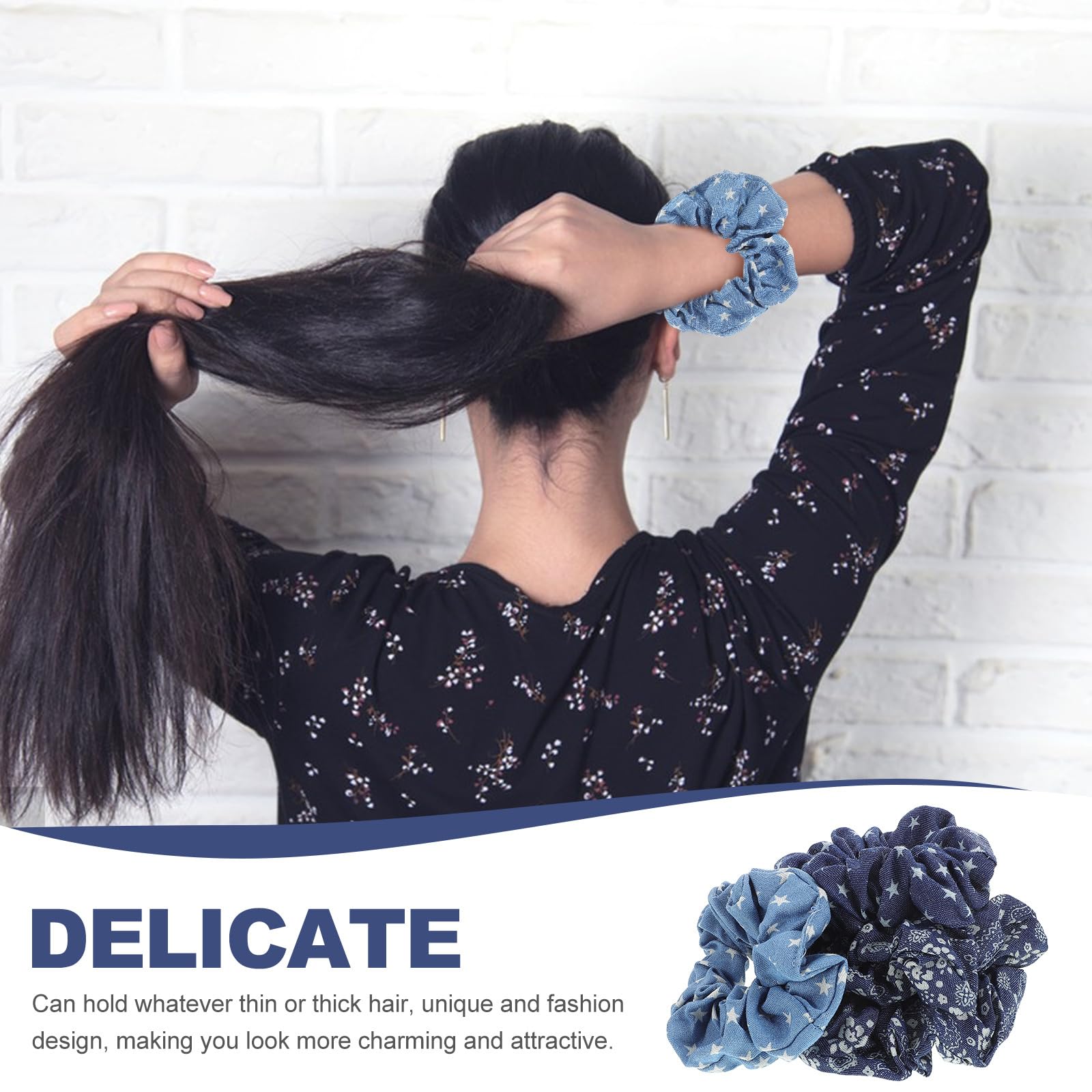 Mobestech Denim Hair Scrunchies 1-Pack Elastic Hair Ties Blue Ponytail Holders Stretchy Accessories for Women Girls Casual and Party Use - Image 2