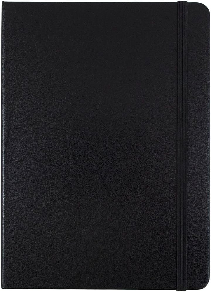 Hardcover Notebook with Elastic Band - Medium Journal - 5 x 7 - Black - 100 Lined Sheets - Sold Individually