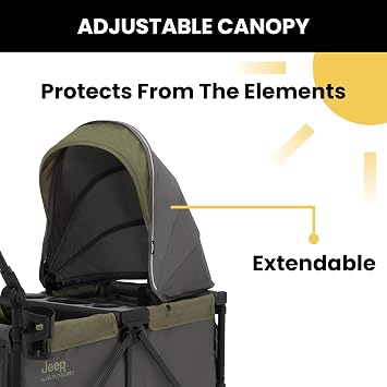 Jeep Sport All-Terrain Stroller Wagon by Delta Children - Includes Canopy, Parent Organizer, Adjustable Handlebar, Snack Tray & Cup Holders, Grey/Olive Green