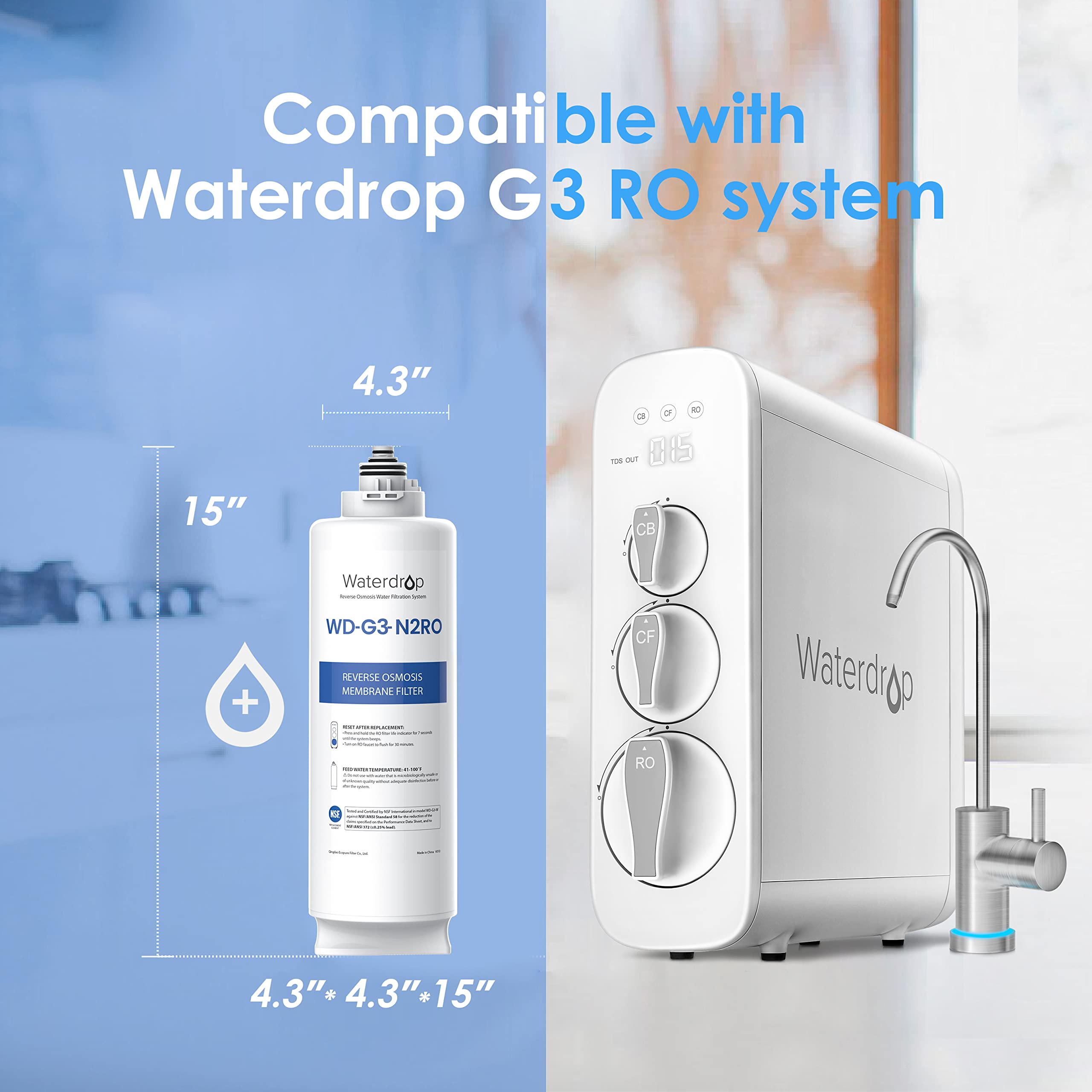 Buy Waterdrop WDG3N2RO Filter, NSF Certified, Replacement for WDG3W