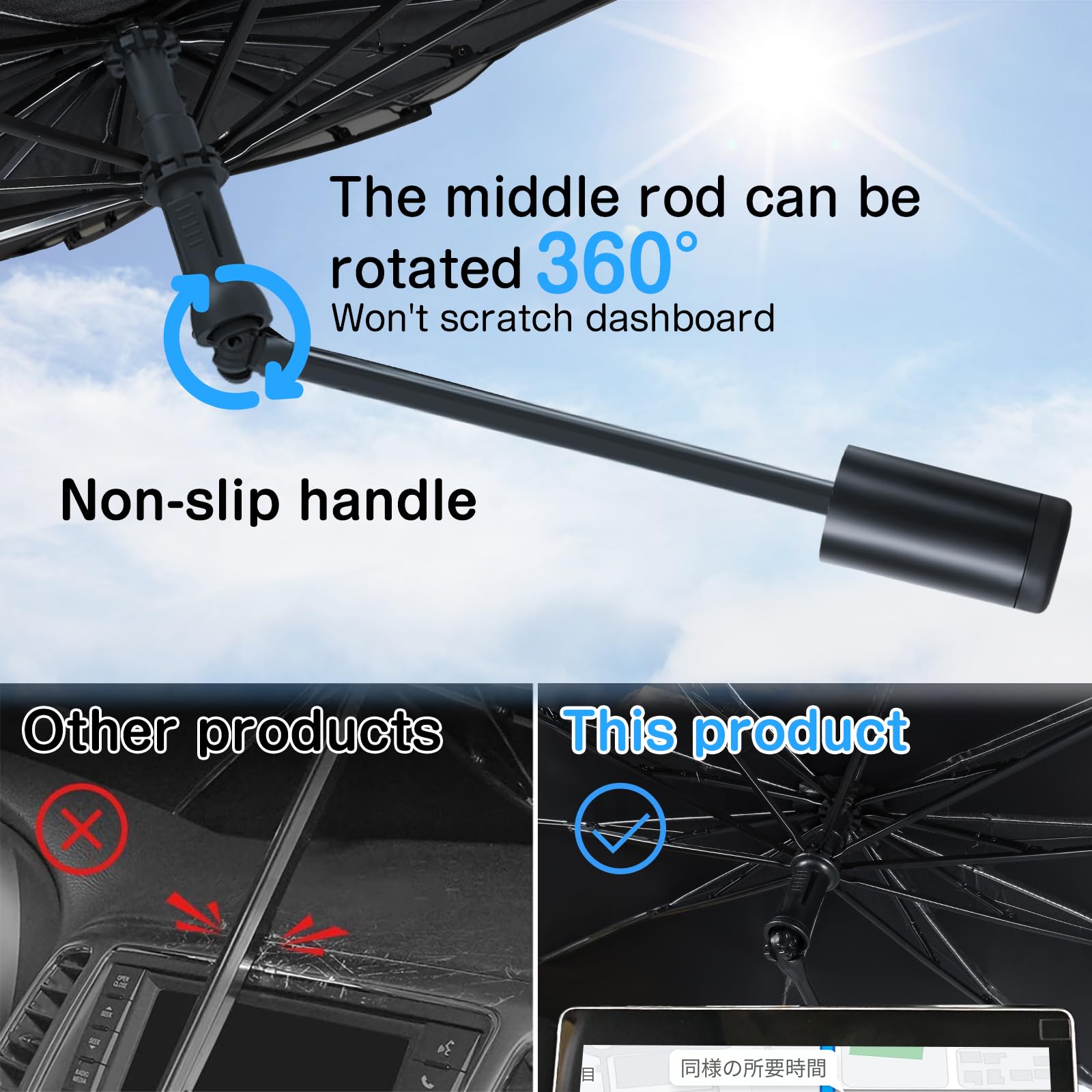 Pare Soleil Voiture, Parapluie Pare-Soleil Voiture pour Protection UV, Parasol Voiture Pare Brise Avant Convient à la Plupart des Camionnettes SUV MPV Camions-M (138 * 80cm)