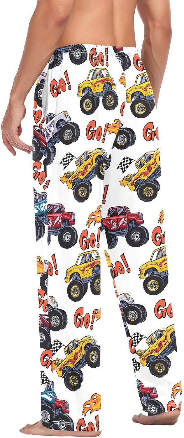 ALAZA Monster Trucks Men's Pajama Pants Men Cotton Pajama Bottoms with Pockets, S