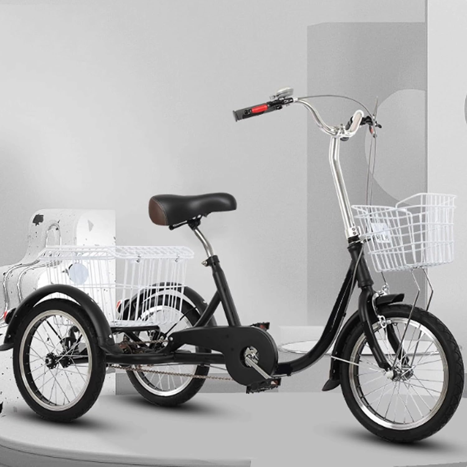 Comfort Three-Wheeled Bicycles for Seniors Adult Tricycle Trike Bike Seniors with Front Rear Basket and Backrest Seat