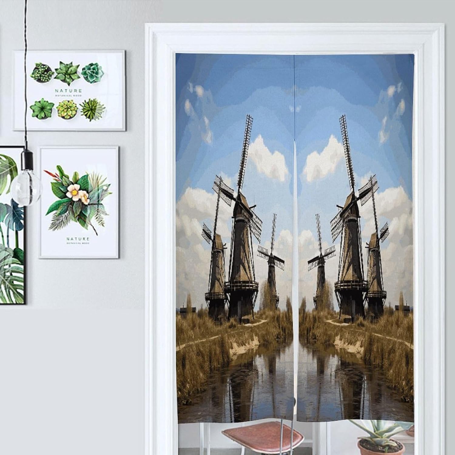 Windmills Door Curtain Printed Doorway Noren Japanese Style Doorway Room Divider Curtains for Privacy Partition Divider Kitchen Home Decorations Wall Hanging