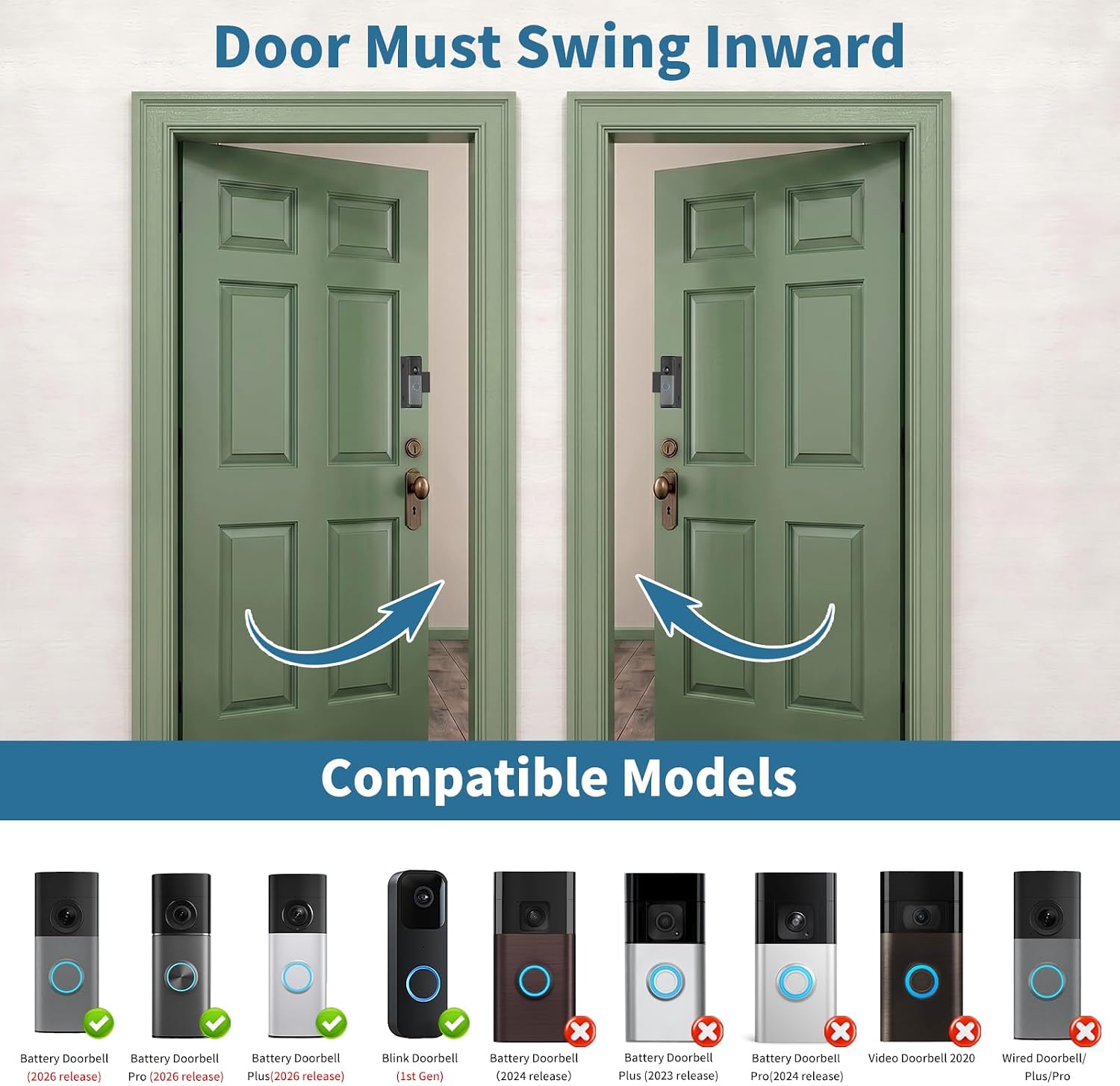 Anti-Theft Doorbell Mount for Ring Battery Doorbell/Pro/Plus(2026 Model) | No-Drill Doorbell Holder for Apartment Door, Renter Friendly Mounting Bracket, for Inward Swing Door, (1 Pack, Black) thumbnail