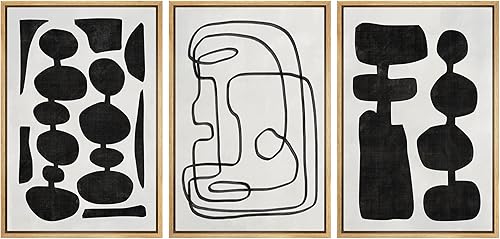 Miniatura 47 de SIGNLEADER Lienzo enmarcado para pared, juego de arte de collage de polígonos retro marrón tostado, ilustraciones con formas abstractas, arte