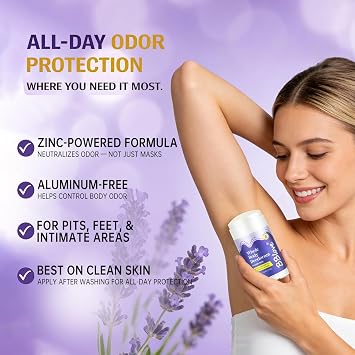 Whole Body Deodorant for Women - Acidified pH Balancing Odor Control Kit, Aluminum Free 24 Hour Odor Protection for Intimate Areas, Underarms & Body, Zinc Deodorant Stick, Body Wash & Wipes - Lavender