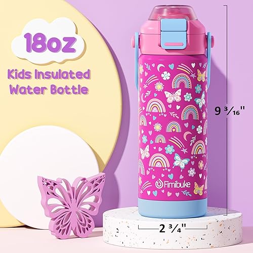 Miniatura 6 de Taza térmica para niños con popote de apertura y pico 2 en 1, 18 oz, tapa a prueba de derrames, acero inoxidable 18/8, taza térmica al vacío, sin