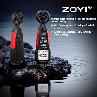 Handheld Anemometer with Temp & Humidity Sensor, 9999 Reading Data Hold, 5/s Sampling Rate, Large Backlit, 0-12 Wind Level Meter for Outdoor Sports Wind Speed Measuring