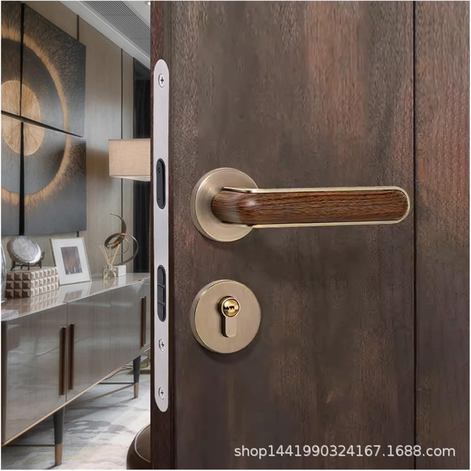 Chinese Door Lock Indoor Bedroom Door Lock Solid Wood Door Lock Household Bronze Split Lock Silent Door Handle