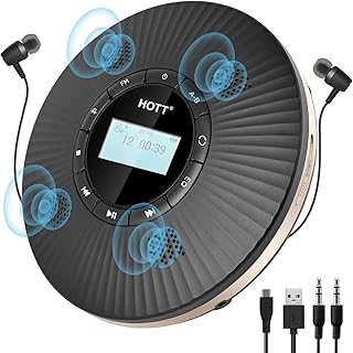 HOTT CD Player Portable with 4 Speakers, Portable CD Player with Bluetooth and FM Transmitter Rechargeable Small Walkman CD Players with Headphones for Car Home Travel