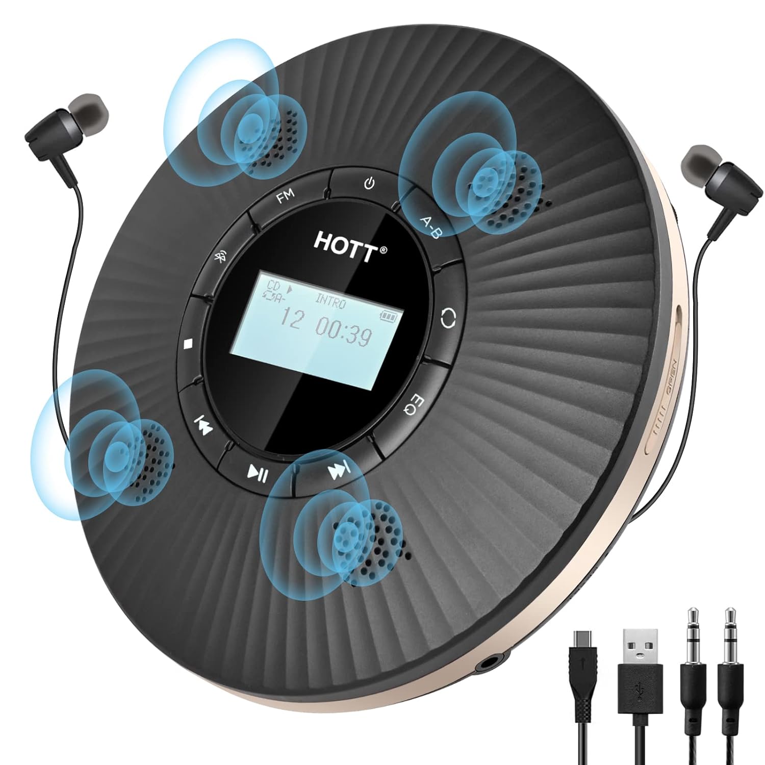 HOTT CD Player Portable with 4 Speakers, Portable CD Player with