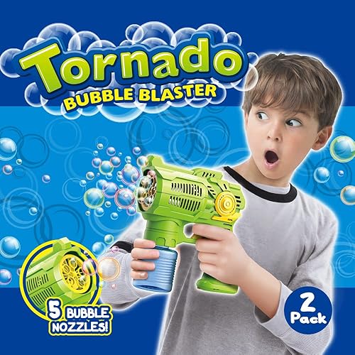 Miniatura 5 de Juego de dos pistolas de disparo de burbujas verde y azul 2 botellas de solución de repuesto de burbujas y baterías incluidas