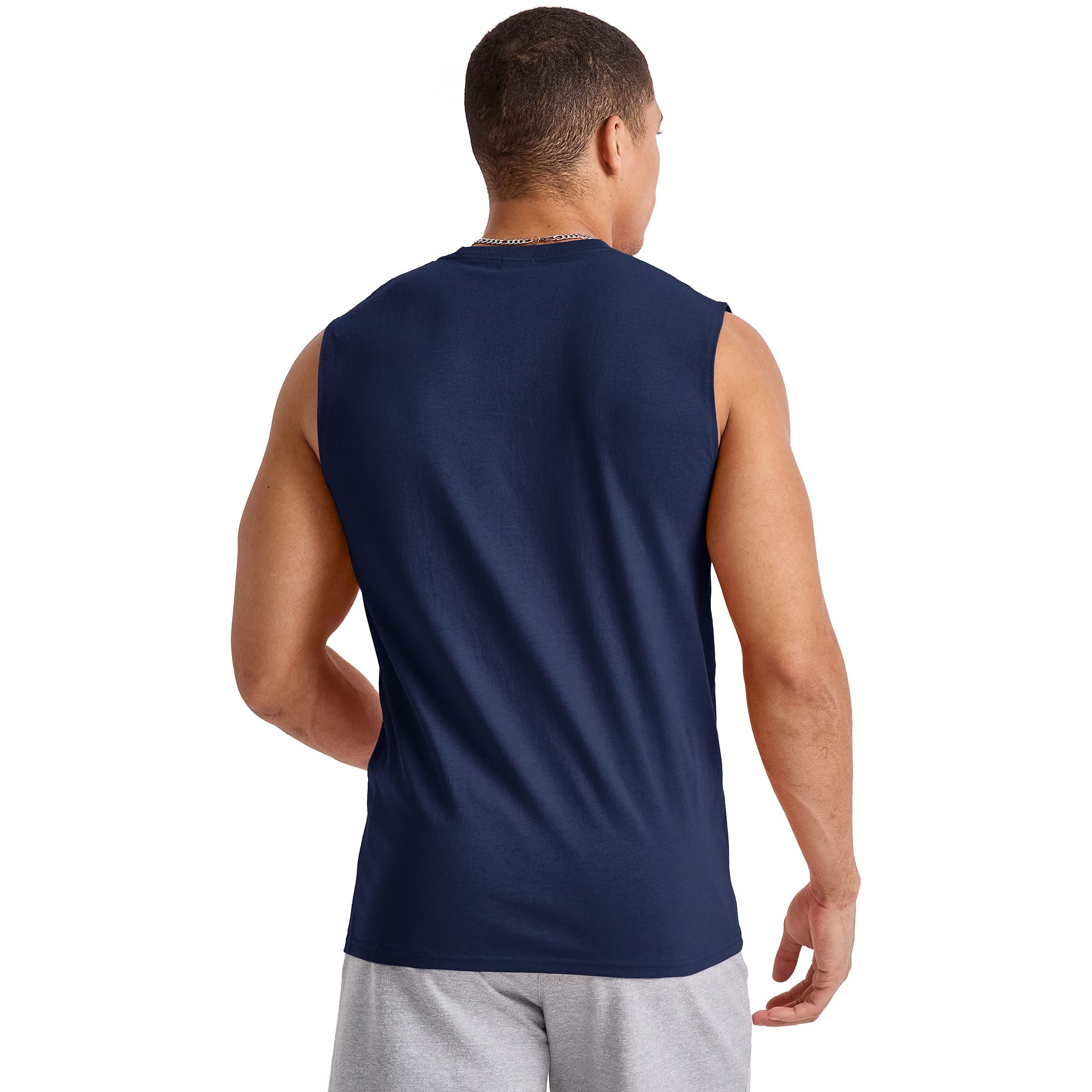 Hanes Męskie Essentials Midweight Muscle T-Shirt Pack, bawełniane koszulki bez rękawów, 3-pak, Sportowa granatowa, 3XL