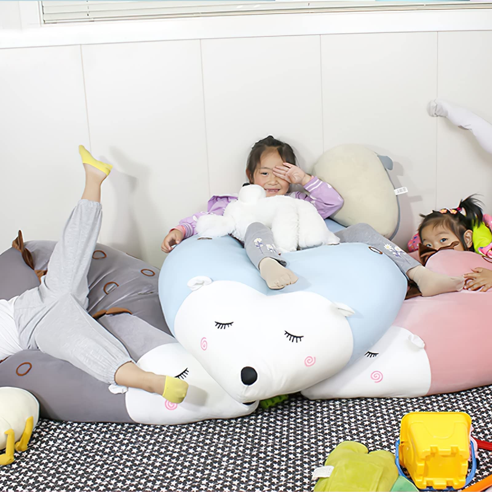 iFCOW Almacenamiento de Animales de Peluche Bean Bag Silla para, Cubierta de Almacenamiento de Juguetes de Peluche para niños cómodos Piso Tumbona Erizo