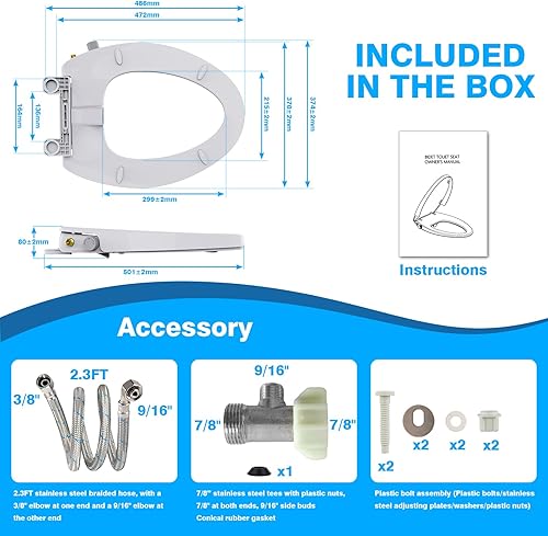 Miniatura 7 de Asiento de inodoro alargado no eléctrico con doble boquilla, lavado delantero y trasero, tapa de cierre silencioso, presión ajustable, fácil