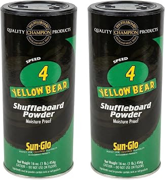 Sun-Glo Speed #4 Yellow Bear Shuffleboard Powder Wax Medium Speed for All-Purpose Play, Bars & Home Game Rooms 16 oz Shaker Can Pack of 2