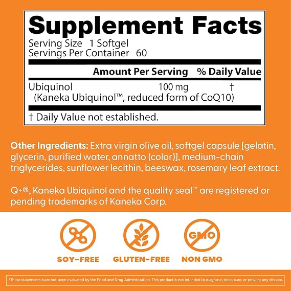 Doctor's Best Kaneka Ubiquinol 100 mg Supplement for Men & Women - Reduced Form CoQ10, Coenzyme Q10 100mg for Antioxidant & Heart Health Support, Non GMO, Gluten Free, Soy Free - 60 Softgels