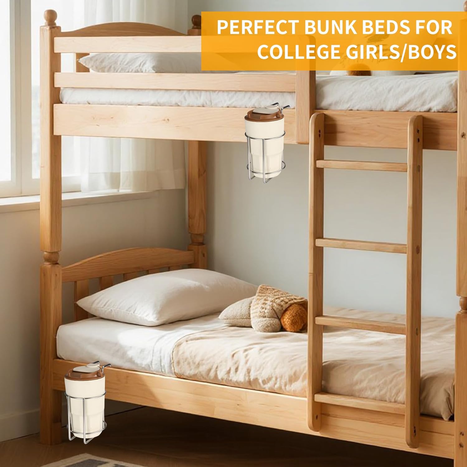 Cup Holder for Bed, 3.6x3.6x6in Metal Premium Bedside Cup Holder Practical Water Bottle Accessory Suitable for Car Dormitory Bunk Bed (Silver) - Image 4