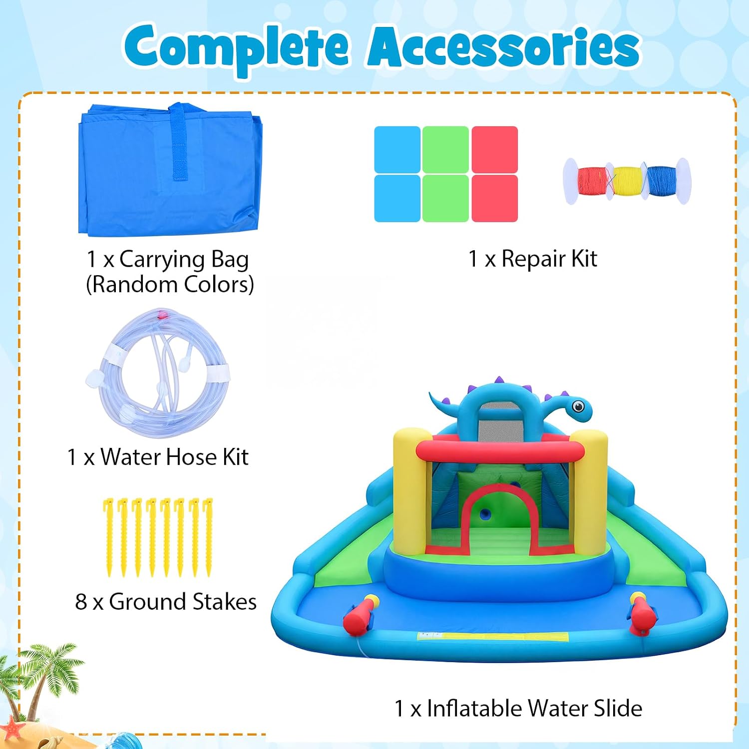 BOUNTECH Inflatable Bounce House Water Slide Dinosaur, 2 in 1 Double Long Slides Water Bounce House for Kids 3-12 with 2 Water Cannons, Blow up Bouncy Castle Water Slides Inflatable for Outdoor Indoor