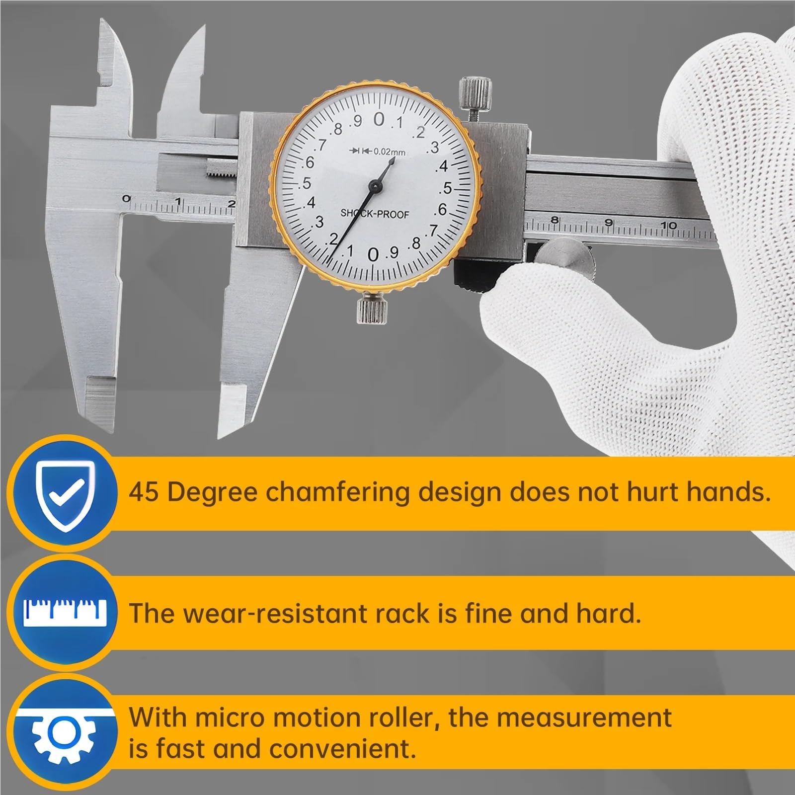 Calibradores Vernier de 0-150mm, Escala métrica Acero al Carbono, calibrador Dial a Prueba Golpes, Regla, Kit Herramientas medición Profundidad con Funda Guantes
