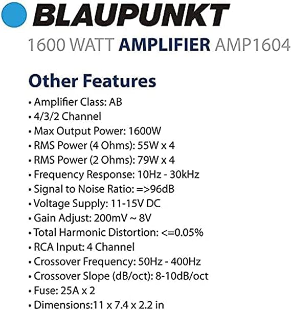 Gravity Bundle with Blaupunkt AMP1604 1600W 4-Channel Car Amplifier, 2 Ohm Stable Full Range, 4/3/2 Channel, Bass Boost, Slim Compact Amp & Magnetic Phone Holder