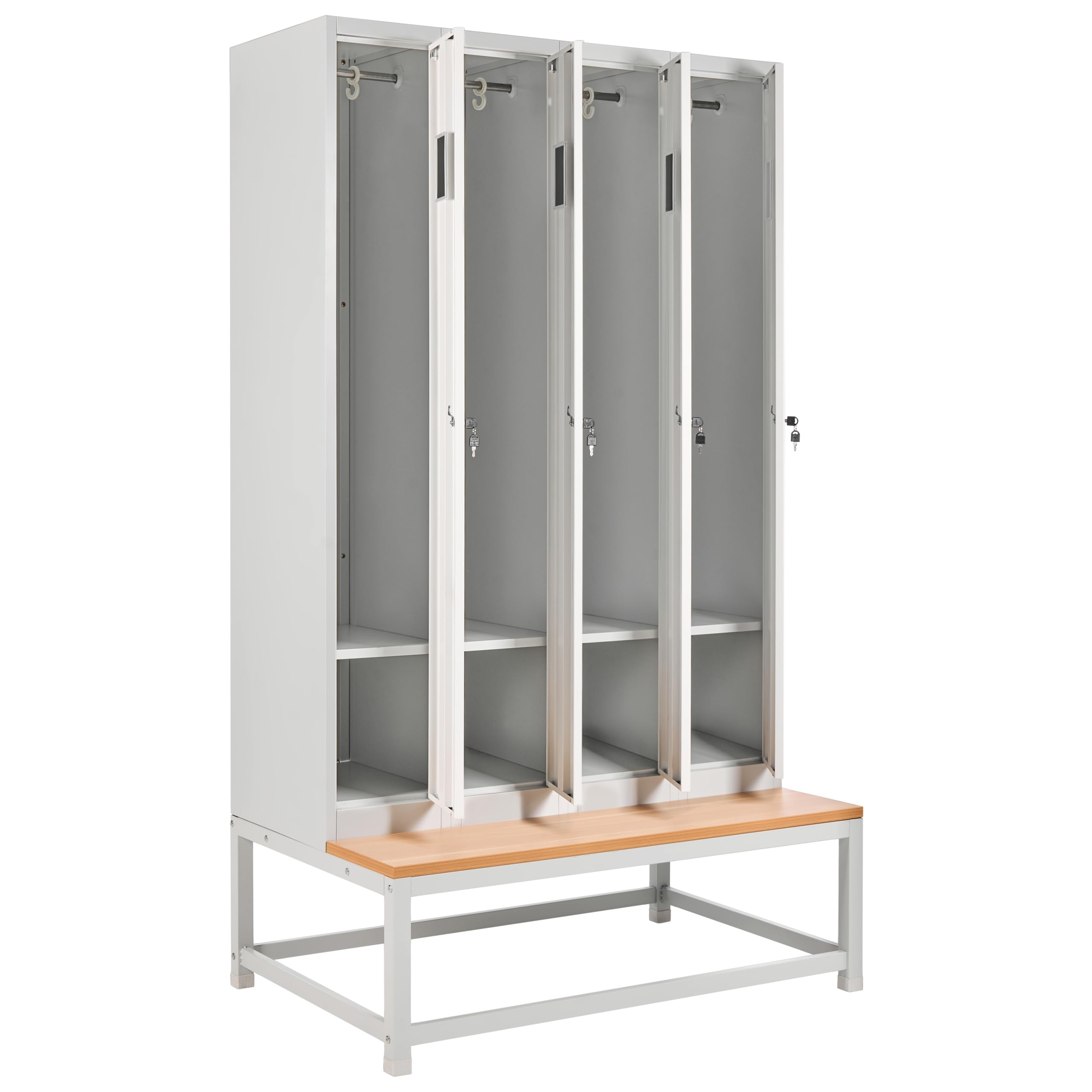 Beliani Viererspind Umkleideschrank 4-türig mit Sitzbank Metall weiß/grau abschließbar Athlete