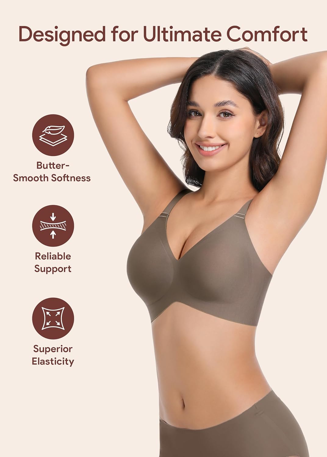 Women's Wireless Seamless Bra Ultra-Soft Push Up Full Coverage Bralette Everyday Comfort & Support - Image 2