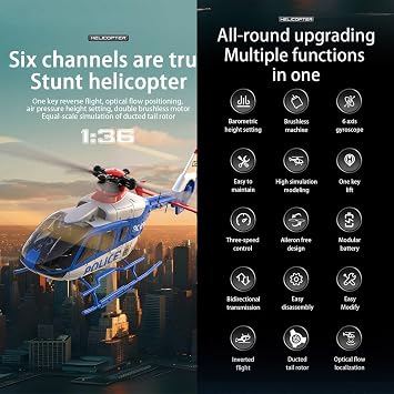 C123 Remote Control Helicopter for Adult, 1/36 Scale EC135 6CH RC Military Helicopter with 6-Axis Gyro, 3D/6G RC Flying Aircraft Model, One Key Take Off/Landing (RTF Version)
